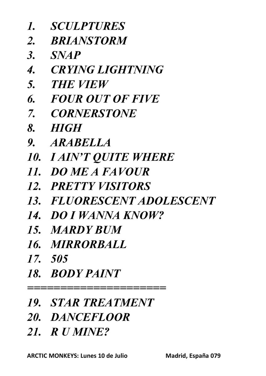 AnnexMonkeys's tweet photo. Arctic Monkeys. 
🌍 Gira The Car (Europa)
📍 Centro WiZink
🇪🇸 Madrid, España.
📆 Lunes 10 de Julio, 2023
#️⃣ Recital Número 079

Nota: Regreso el queridisimo "Star Treatment" gente!!! 🌠 https://t.co/v6VOOhp06v