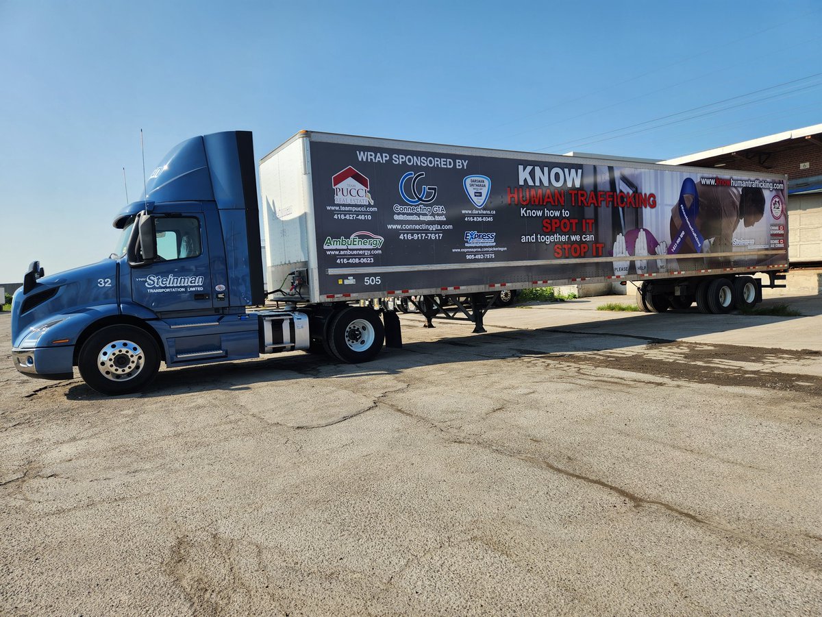 WTFC7's tweet photo. Thank you Connecting GTA and your members for your ongoing support of the #KnowHumanTrafficking campaign. To date they have wrapped 3 trailers. Total trailers wrapped for this campaign 14. 1/3 https://t.co/6VH0uoCtKc