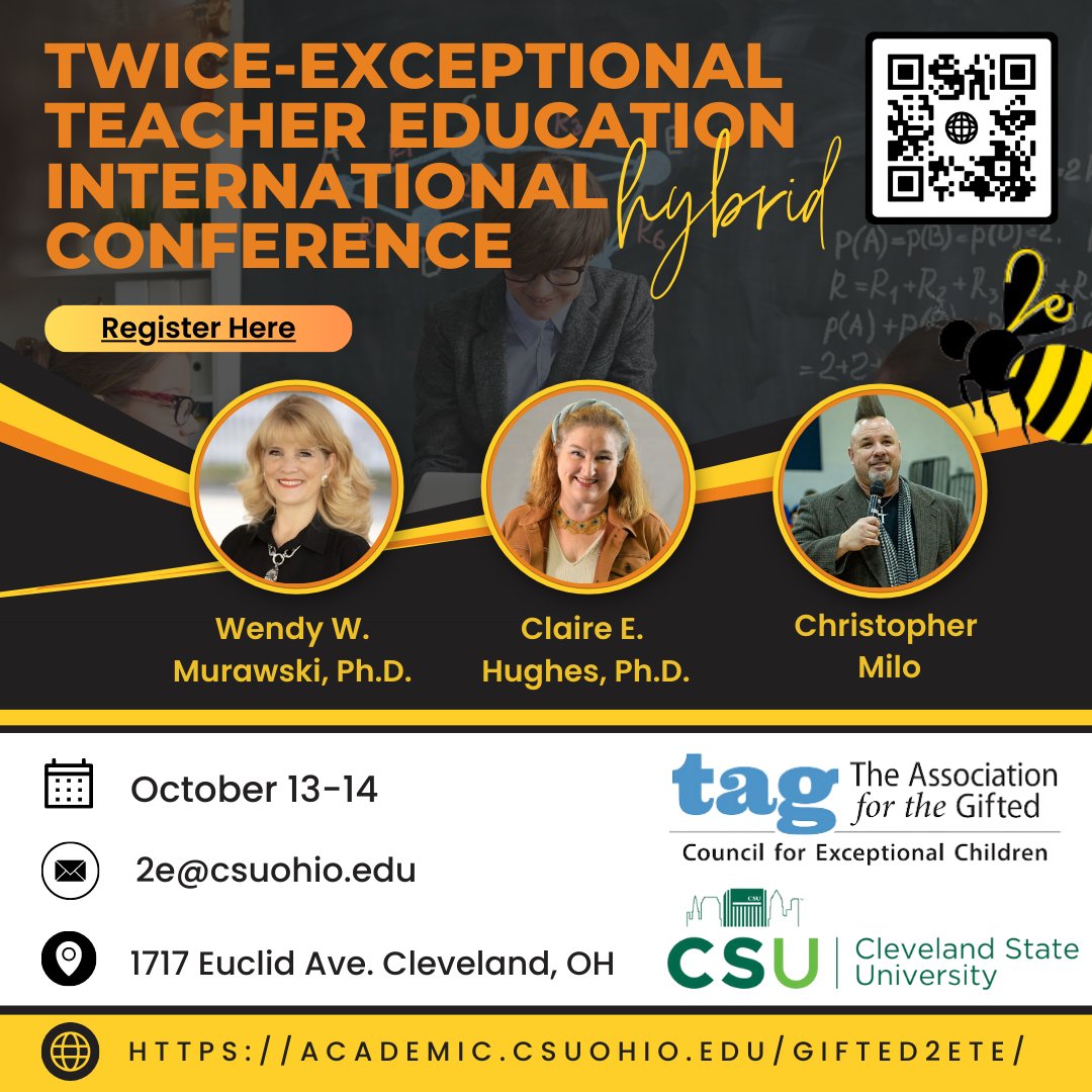 Another week has gone by this summer! That means school will begin soon as well as teacher conferences. Have you registered for the Twice-Exceptional Teacher Education International Hybrid Conference? Go here now: academic.csuohio.edu/gifted2ete/ #2e #gifted #ProfessionalDevelopment