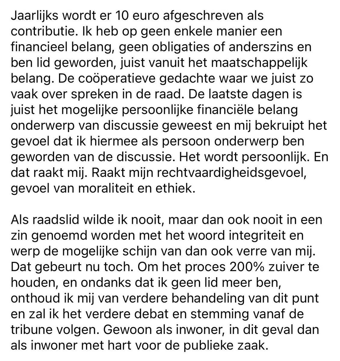 ⚠️ 𝗦𝘁𝗮𝘁𝗲𝗺𝗲𝗻𝘁 ⚠️

Vanavond stond de behandeling van een vervolgstap (MER-onderzoek) naar windturbines op de agenda. Daarin heb ik onderstaande verklaring afgelegd en verder niet meer deelgenomen. De verklaring spreekt voor zich. Vragen? Stel ze gerust aan mij via een DM.