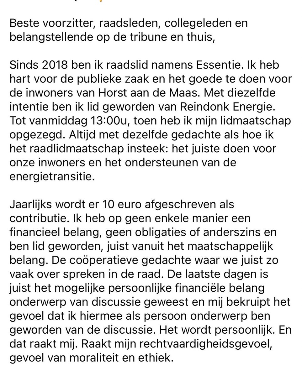 Kay_Thijssen's tweet photo. ⚠️ 𝗦𝘁𝗮𝘁𝗲𝗺𝗲𝗻𝘁 ⚠️

Vanavond stond de behandeling van een vervolgstap (MER-onderzoek) naar windturbines op de agenda. Daarin heb ik onderstaande verklaring afgelegd en verder niet meer deelgenomen. De verklaring spreekt voor zich. Vragen? Stel ze gerust aan mij via een DM. https://t.co/2Nviz7CEgQ