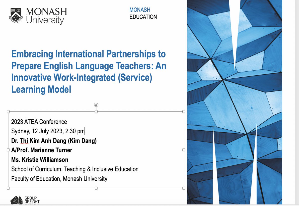 Great 2 be in Sydney 4 #ATEA2023 Conference! Looking forward 2 sharing our research on innovative #WIL model of international partnerships where #TESOL student teachers teach displaced #Syrian students English during placement #teachereducation
@MarianneVTurner
<a href="/Kristie_W_/">Kristie Williamson</a>