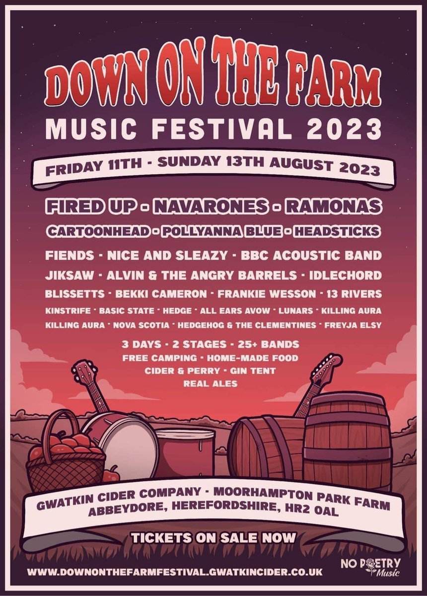 We’re back! We return to the live scene on Friday 11th August 2023 when we make a welcome return to the <a href="/DDDownOnTheFarm/">Down On The Farm</a> Festival at the <a href="/GwatkinCider/">Gwatkin Cider</a> farm at Abbey Dore, Herefordshire. See you at the bar!