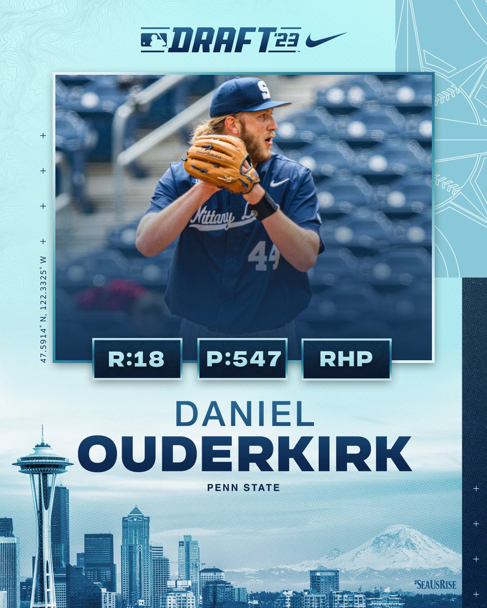 MsPlayerDev's tweet photo. From @PennStateBASE, RHP @d_ouderkirk is our next selection in the 2023 #MLBDraft. #SeaUsRise https://t.co/Yh1BKDDrBK