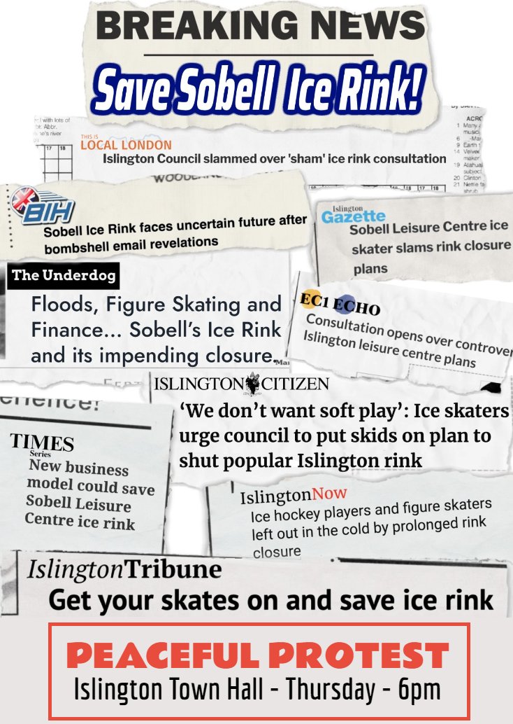 Join us to protest at ISLINGTON TOWN HALL this THURSDAY from 6PM. Save Sobell, Save Sport ✊ #londonnews #islington #sobell #savesobell #iceskating #hollowayroad #highbury #london