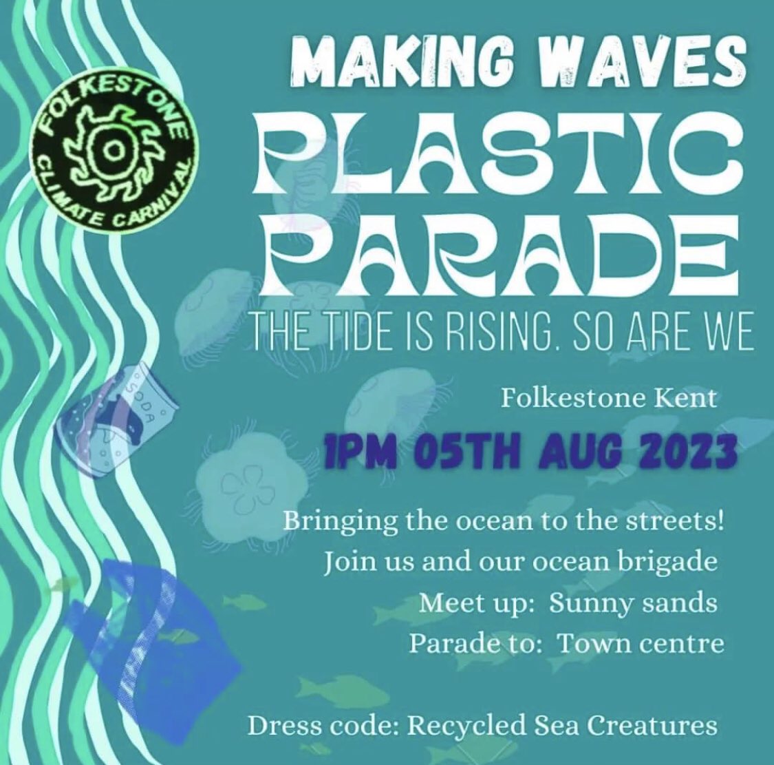 Come and join us for a fun &amp; colourful plastic parade - there’ll be all sorts of shenanigans as we wend our way through town, ending up at Re:Stock. Find out more via Making Waves Instagram 
🗓️5 August
⏰13.00
📍Sunny Sands Beach Folkestone