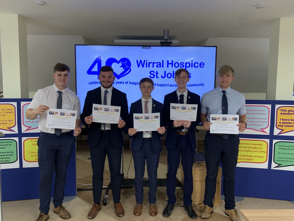 WGSBSixthForm's tweet photo. So proud of #WGSB6-our 2nd cohort completed their placement @wirralhospice &amp; did so by delivering an impressive presentation! Thanks to @wirralhospice for providing this invaluable experience. Congrats to Josh, Alfie, Elliot, Lucas &amp; Ben (&amp;KSB). @WGSB @WGSBCareersEd https://t.co/VNjvhYTVrA