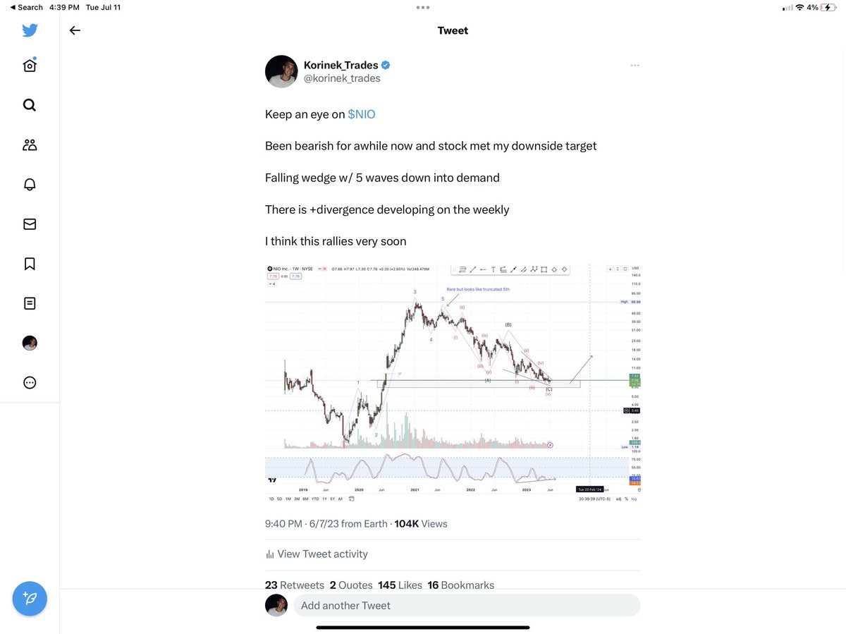 korinek_trades's tweet image. $NIO

Are you smiling

On 6/7 during chart request when stock was ~7.7

I gave the exact low

Expecting 🚀 from WKLY demand 

Now +60%

💜