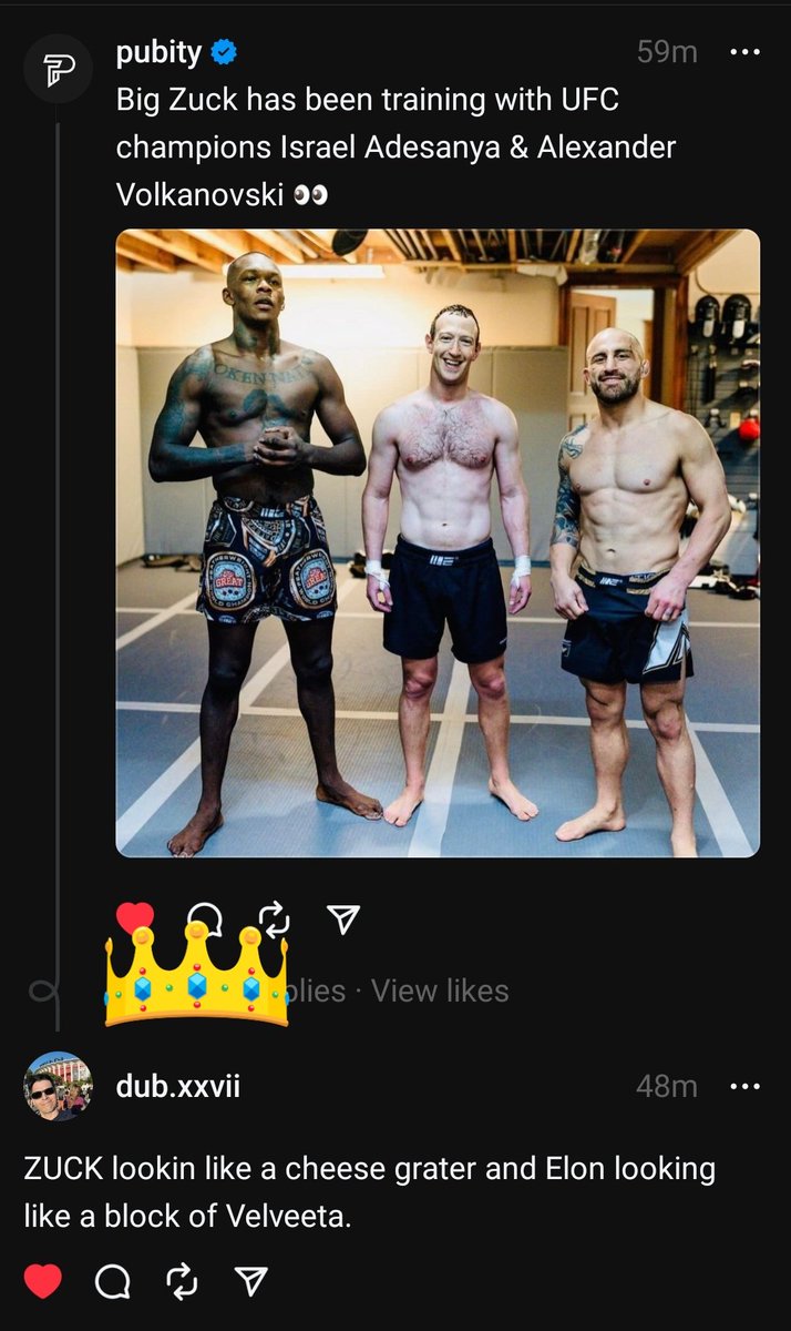 Yeah about that cage fight, Elon...

🙃🙃🙃🙃 

#Threads #Zuck