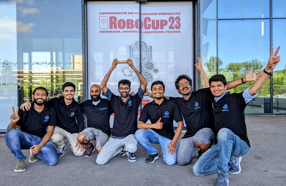 We team @thebitbots  of @h_bonnrheinsieg are the World Champions 🏆 of Robocup'23@work league held in Bordeaux, France @RoboCup2023.

We used @KUKAGlobal base and arm, @ROBOTIS motors and controller, @IntelRealSense camera, @IntelNuc @HokuyoUsa LiDAR #Robotics #IndustrialRobots