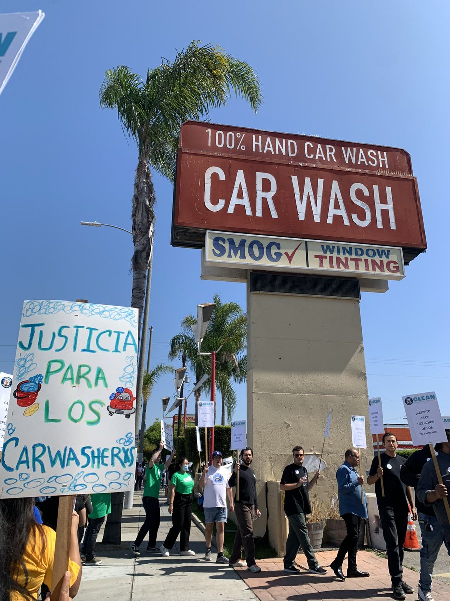 lawcnetwork's tweet photo. We’re back in Inglewood w/ #carwash workers, @carwasherxs & allies to demand Shine N Brite owner Mike Zarabi PAY UP! Last fall, he was cited for unpaid wages totaling $1M + health & safety violations. Zarabi has failed to take action—so we can’t but act! #justiceforcarwashworkers https://t.co/sU9QaK7UK9