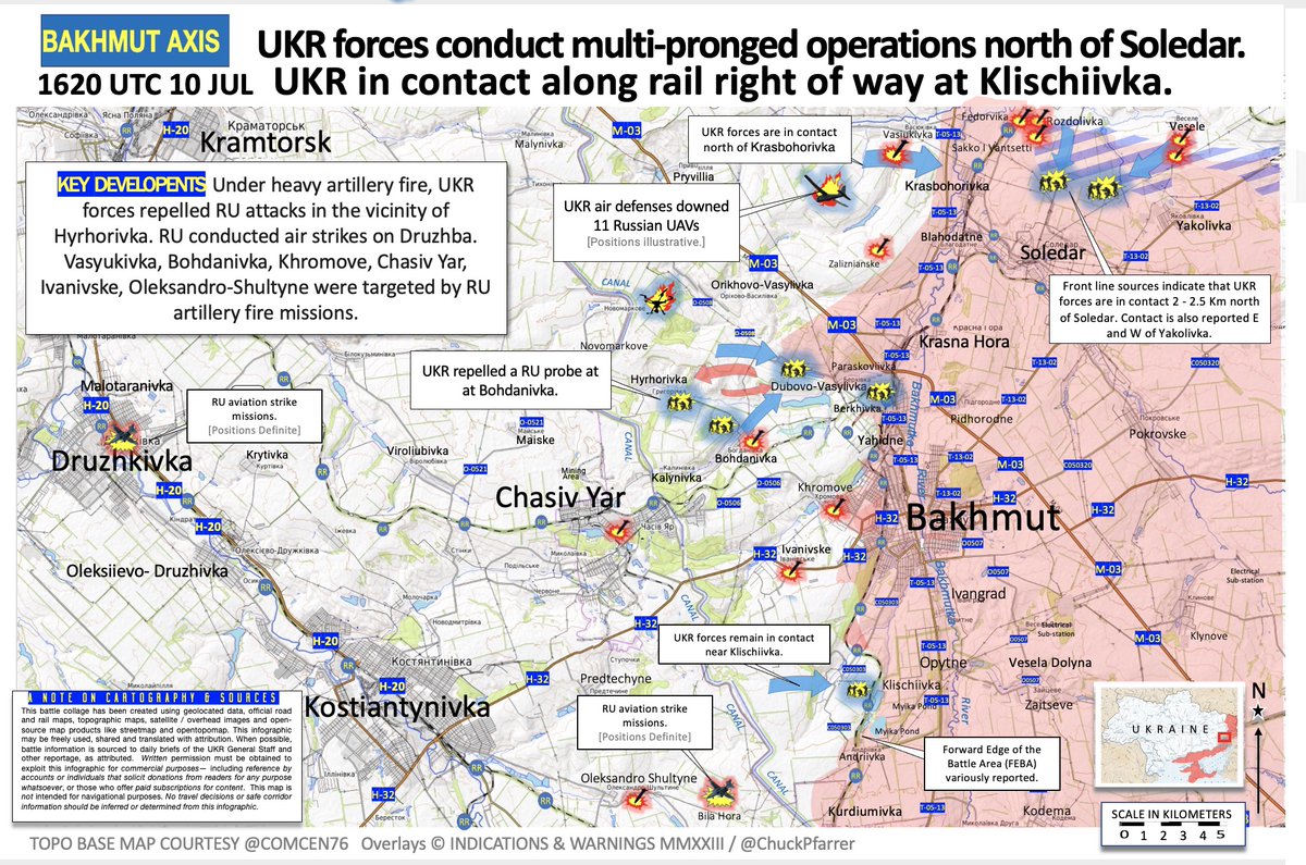 PeterClifford1's tweet photo. #Ukraine: Today's latest from #UkraineWar: 1. N of #Bakhmut, heavy battles continue nr #Berkhivka &amp; UA repelled a RU attack at #Hyrhorivka. A small part of #Bakhmut is under UA control. A well placed shot here sets off an ammo dump: #tweet365 https://t.co/Q20JYfWwbt 
🇺🇦THREAD🔥 https://t.co/n0Hvwg5cIO