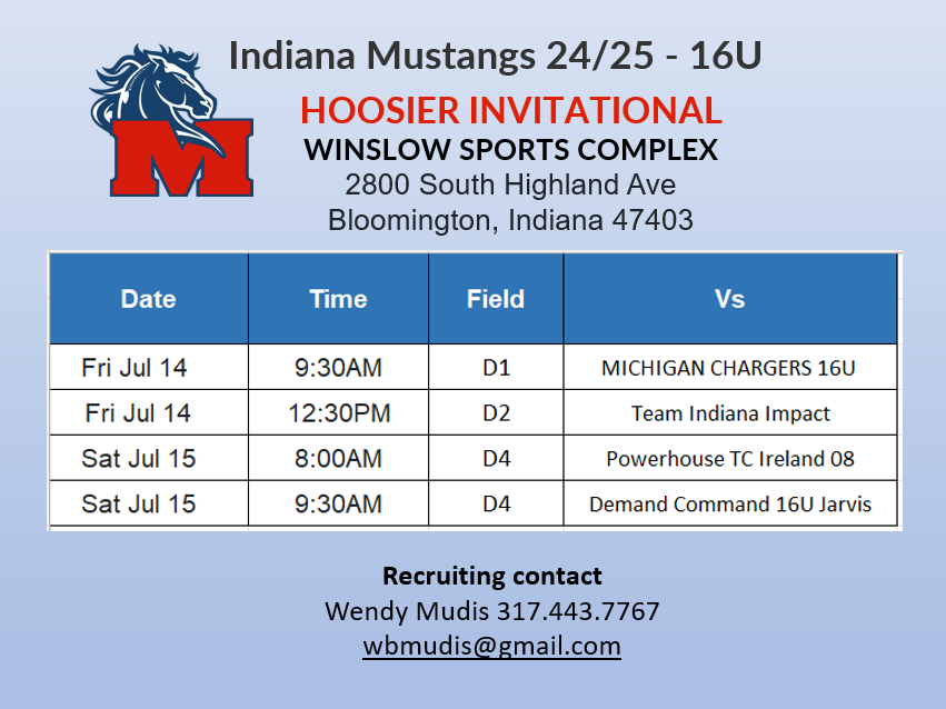 Schedule release for Hoosier Invitational in Bloomington this weekend! 🚨🥎
<a href="/1MustangsNation/">Indiana Mustangs</a>