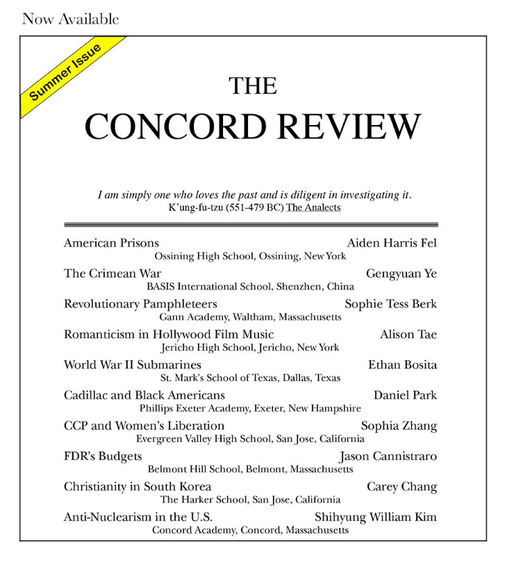 SingSingMuseum's tweet photo. The Concord Review had the pleasure of publishing a history paper by Aiden Fel on American Prisons in our Summer Issue of the journal (only publish about 5% of the essays received). https://t.co/JVUnvzuOH4