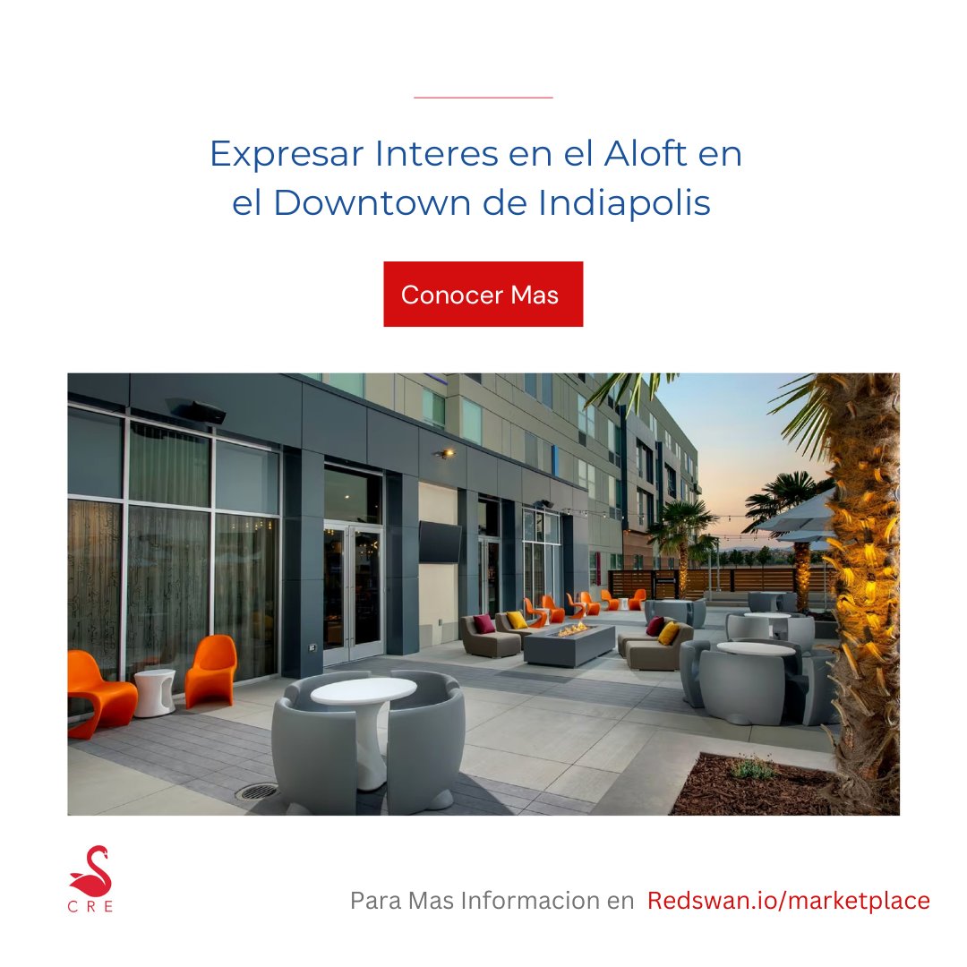 RedSwanEspanol's tweet photo. Comience el primer paso en la propiedad de acciones de bienes raíces.

Expresar interés en el Aloft Indianapolis Downtown en el mercado #RedSwan.
 
Aprende cómo aquí: https://t.co/nk4bFTl8YS https://t.co/hd8AZoGMgQ