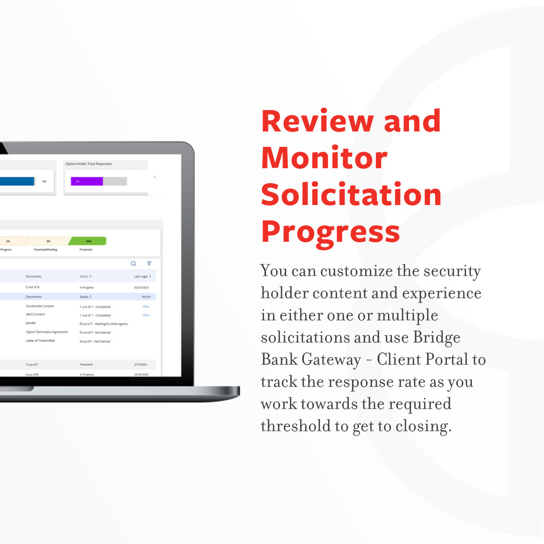 bridgebank's tweet photo. Experience tailored solicitation strategies with the #BridgeBank Gateway - Client Portal.

Track stakeholder responses efficiently and close deals effectively.

Watch a short video to learn more. https://t.co/NWxY4bREAl https://t.co/4yZTt3maL7