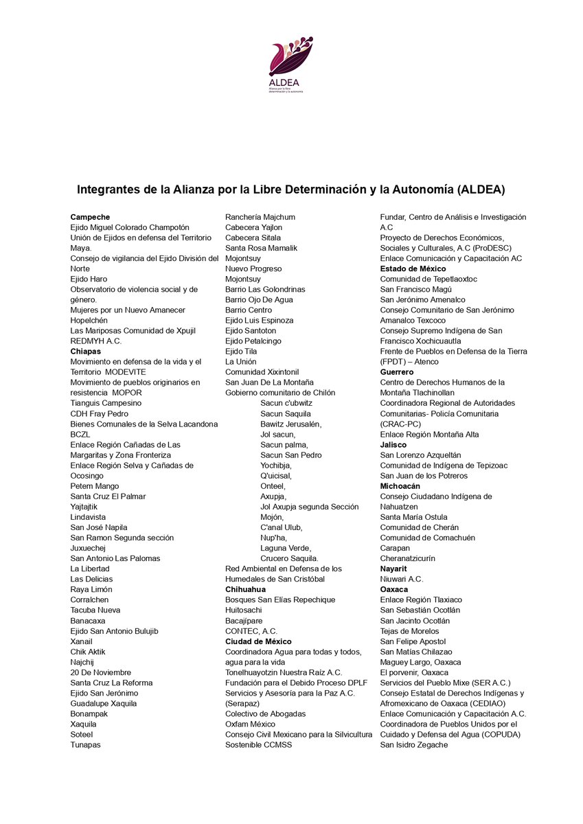 HacemosAldea's tweet photo. #BoletínDePrensa | Desde ALDEA instamos al presidente @lopezobrador_  y a las instituciones involucradas a no dejar empeñada su palabra y cumplir con la materialización de la #ReformaIndígenaYa.

Consulta el comunicado completo
✍️🏾 https://t.co/AK3l1Pvcms https://t.co/LSdCEAPlj0