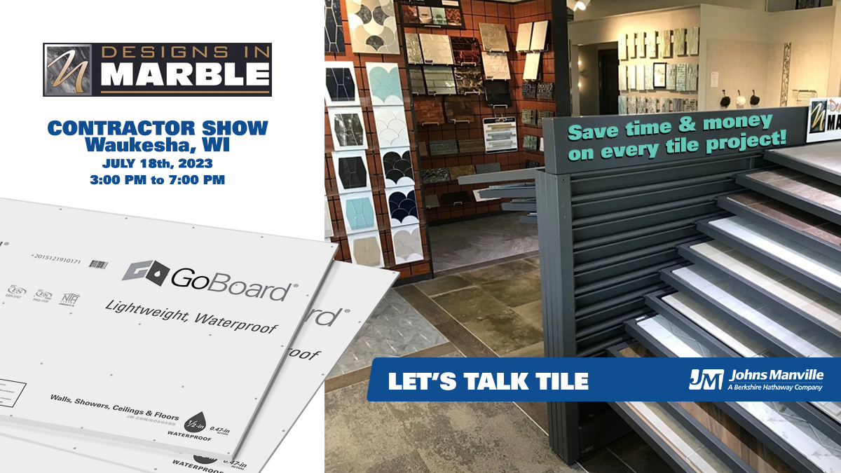 jmgoboard's tweet photo. 🧀 Join Johns Manville GoBoard at the Contractor Show hosted by Designs In Marble at their warehouse location in Waukesha, Wisconsin! JUL 18th 3 PM - 7 PM
#tileinstallation #kitchenandbath
🗺️ https://t.co/1MQJ8yhbkV https://t.co/HXealPfPtW