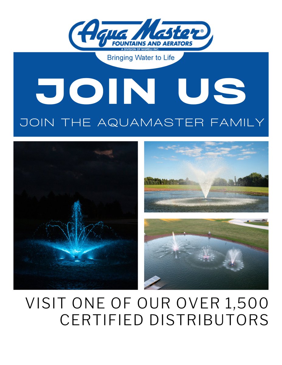 AquaMaster16024's tweet photo. If you are looking to bring your water to life, visit one of our 1,500 distributors who are waiting to set you up with the best fountains in the industry.

Visit our website newly revamped "Find a Distributor" tab, https://t.co/aINvrHfIdv to find a distributor nearest you. https://t.co/edf1HEszA6
