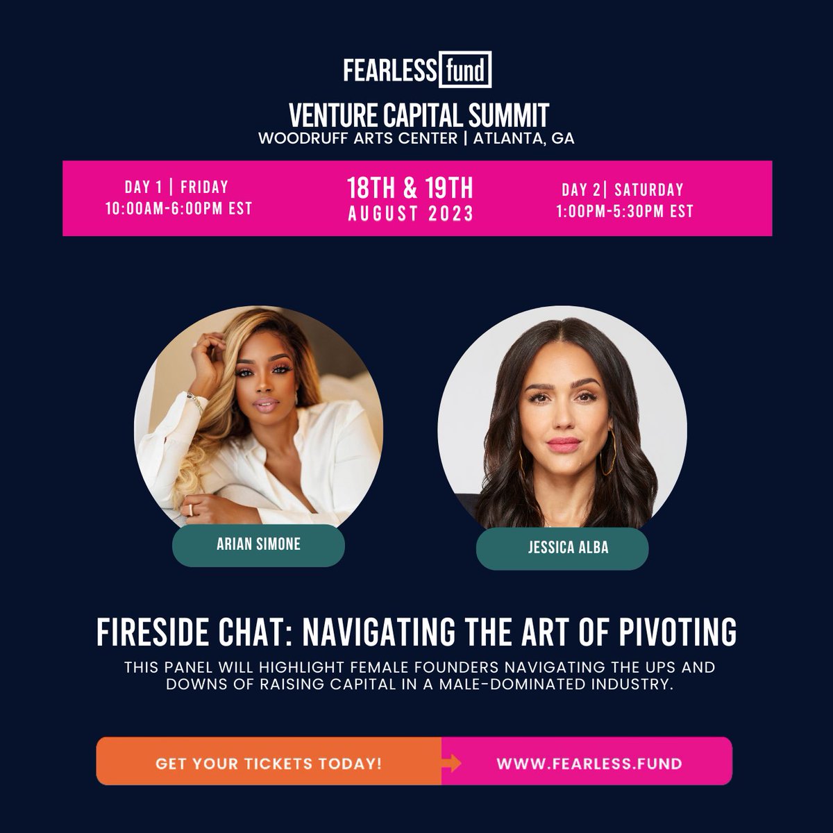 🔥 We are ecstatic to announce a Fireside Chat with the phenomenal @jessicaalba!! Join us at next months #VCSUMMIT for “Navigating the Art of Pivoting” 💥 Register today at fearless.fund/vc-summit 🎉