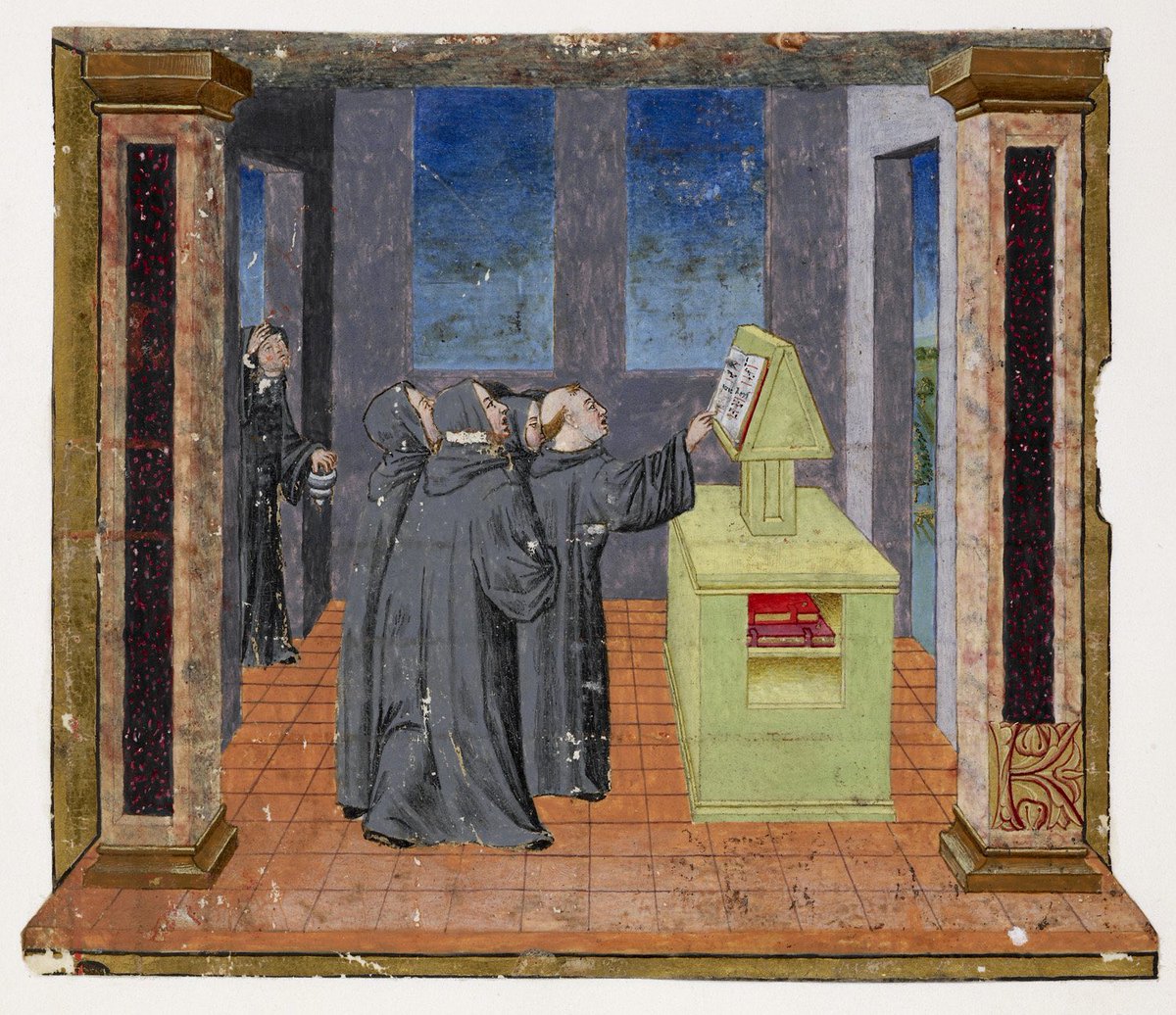 Benedictine monks chanting
#StBenedict
BL Add MS 39636; Cuttings from a Gradual; 3rd quarter of the 15th century; Italy (Lombardy); f.10r @BLMedieval
