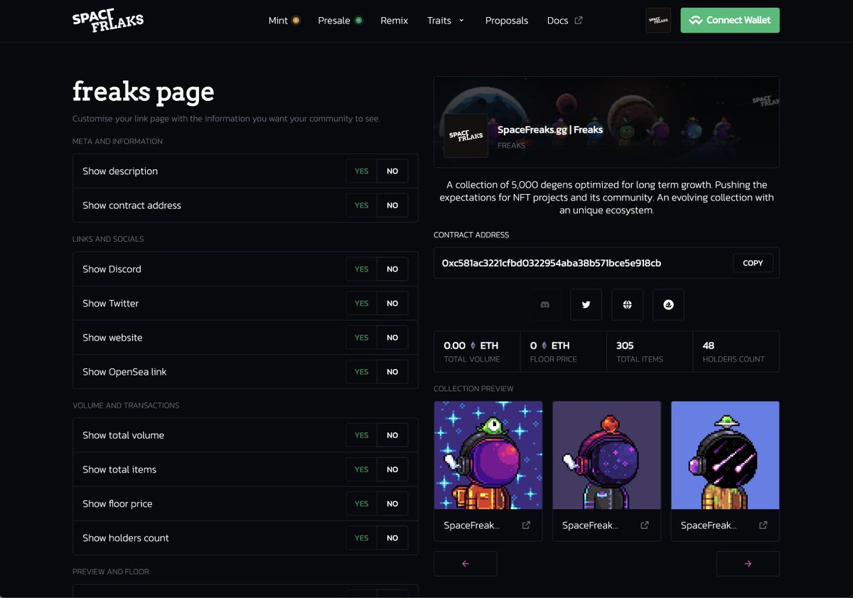 spacefreaksnft's tweet image. Gn gn #SpaceFreaks! Tomorrow we continue! 💜

Check below preview! 🔥 The dashboard for project link-pages are coming together nicely! #FullControl 

Will be a free service for anyone to use!