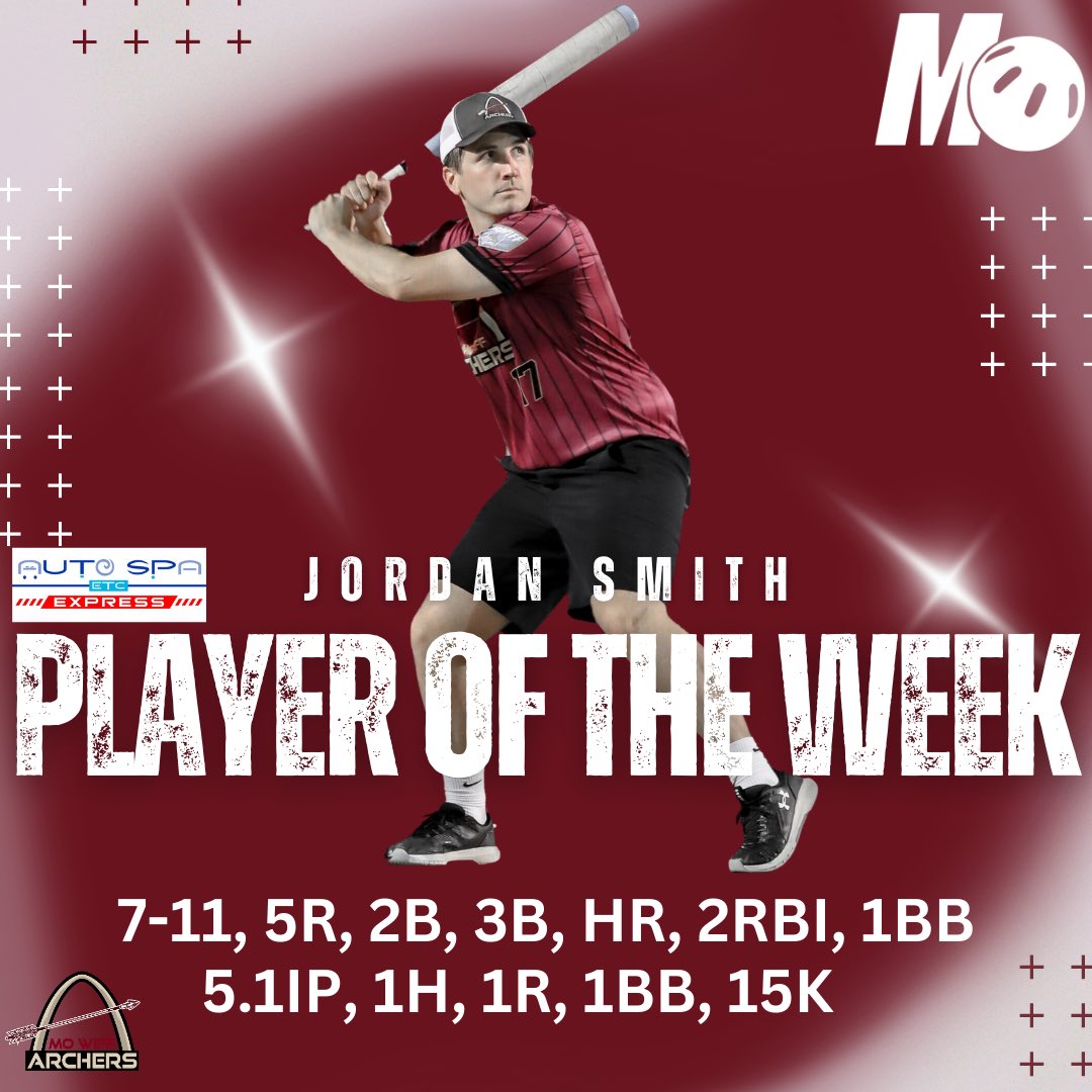 MO_Wiff's tweet image. 🚨 Player of the Week 🚨
Season 3, Week 15 POTW: presented by @AutoSpaEtc 
@17_jsmith 

7-11, 5R, 2B, 3B, HR, 2RBI, 1BB
5.1IP, 1H, 1R, 1BB, 15K

Jordan does it again! The MVP front runner continues to impress doing it all for the @MO_Wiff_Archers !

#mowiff #potw