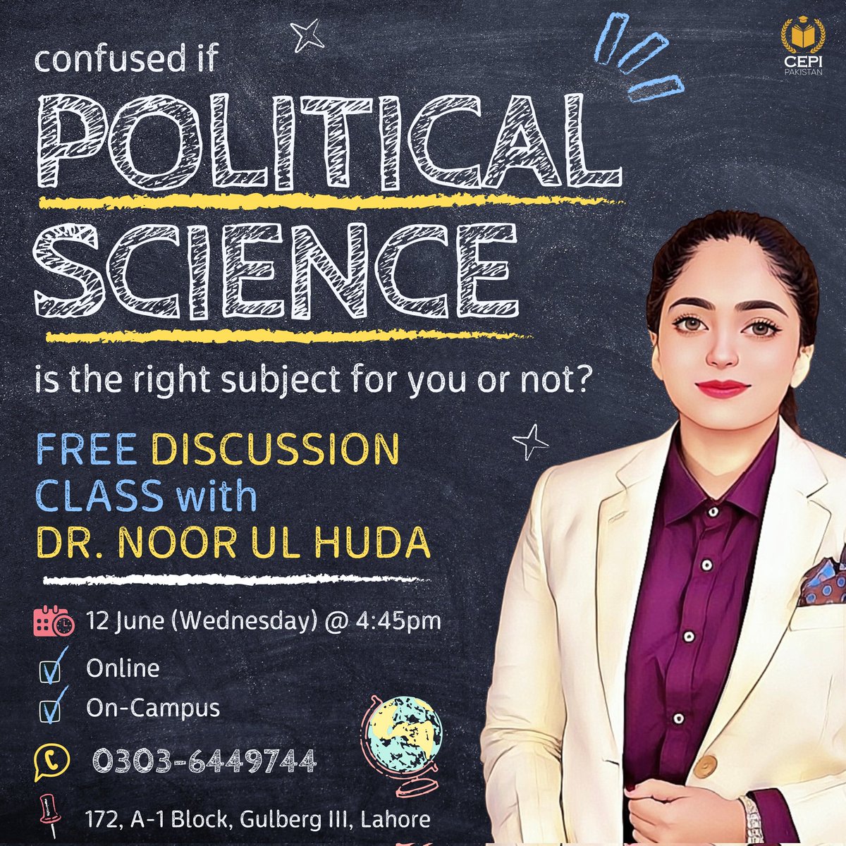 cepipak's tweet image. Join us tomorrow (Wednesday) @ 4:45pm! 

☎️ Whatsapp us at 0303-6449744 for further info.

📌 172, A-1 Block, Gulberg III, Lahore

#CSS #CSSExam #CSSPreparation #CSS2024 #DrNoorulHuda #MoazzamKhanLodhi #CSSPreparation #PMSPreparation #CSSAspirants #PMSAspirants #CEPI #CSSPakistan