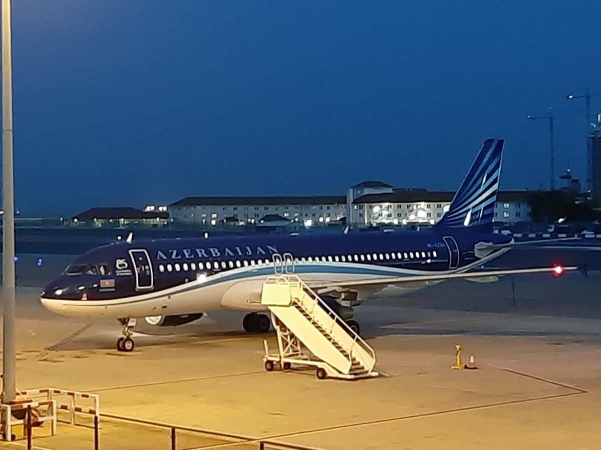 Airbus A320 (4K-AZ84) of Azerbaijan Airways taxying to stand at GIB this evening after arriving from Baku on a 6 hour + flight to pick up the Azerbaijani football team Quarabag ,a very rare sight indeed ! @GBZinsight @MeteoGib @RAF_Gib @visit_gibraltar