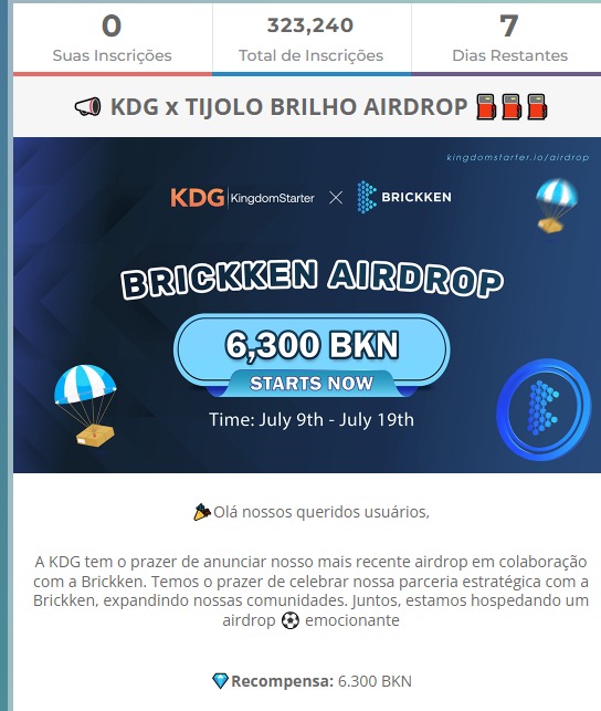 Bitcoin04807868's tweet photo. 📣 KDG x Brickken Gleam  💰 Airdrop 💰 https://t.co/W6Ebrg4P9w  esse é meu link de refl https://t.co/6ofeyw0XBx