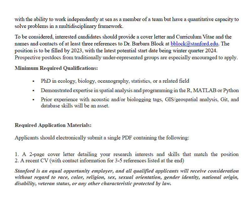 🚨Postdoc opportunity!!🚨 Come and work with us in the Block lab @HopkinsMarine @Stanford We're looking for someone to join our white shark team. The position will primarily focus on the analyses of telemetry data, with a strong field component🦈🦈