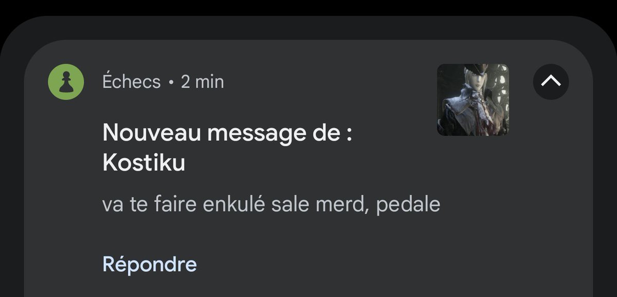 Je fais échec et mat avec 60% de précision et le gars me prend pour un tricheur...😅
Signaled ⛔
<a href="/Blitz_Stream/">Kevin Bordi</a> <a href="/fablibi/">Fabien Libiszewski</a> C'est pourtant pas dans le cahier d'exercices les insultes 🤔 Si ?