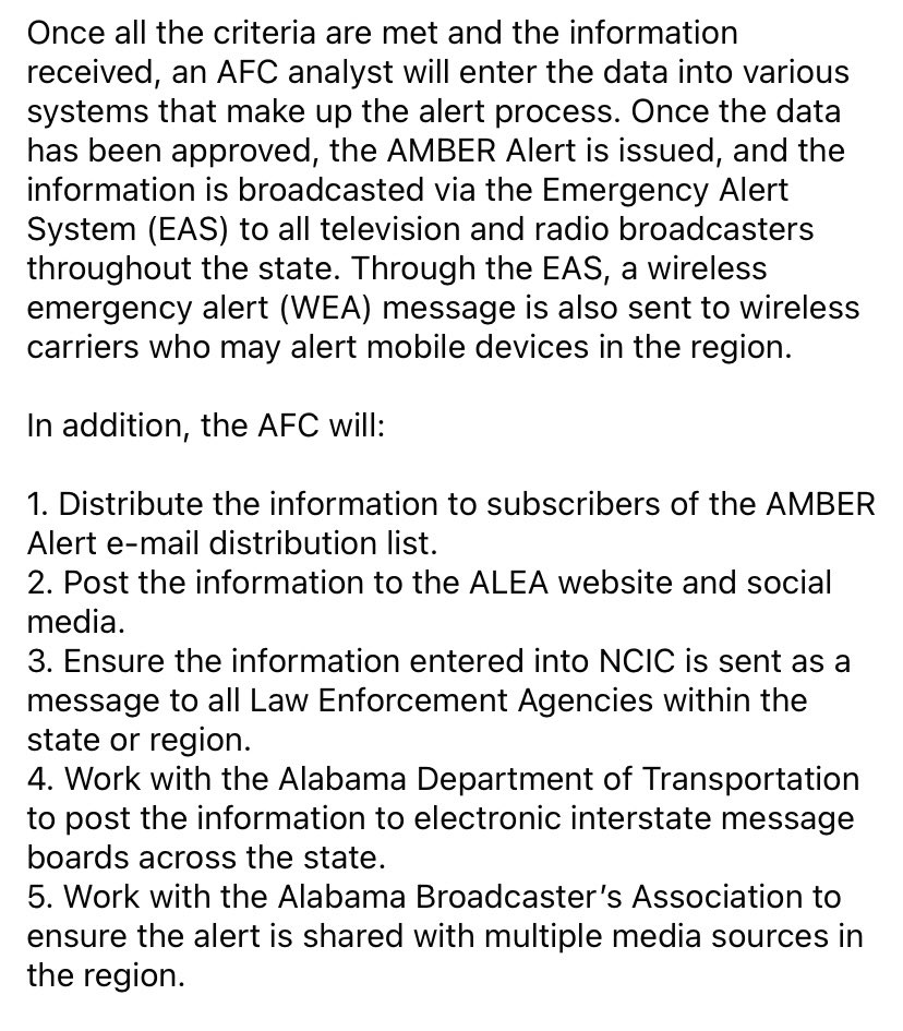ALEAprotects's tweet photo. Since the most recent AMBER Alert was issued in the state of Alabama, many have asked about the criteria for an AMBER Alert and the process of issuing a statewide alert. https://t.co/LjYLh53qd5
