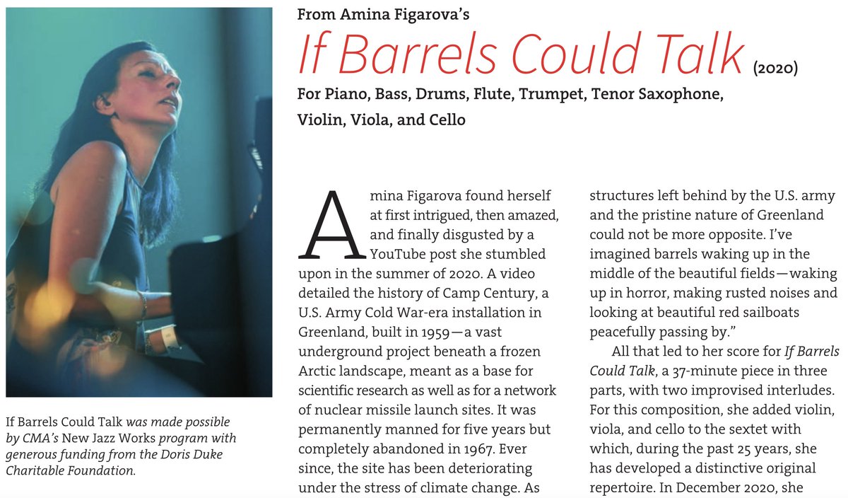 Check out our CMA Scores feature in the Spring 2023 Issue of 'Chamber Music' highlighting 'If Barrels Could Talk' by CMA Grantee, Amina Figarova. Link to read the digital edition in our bio.