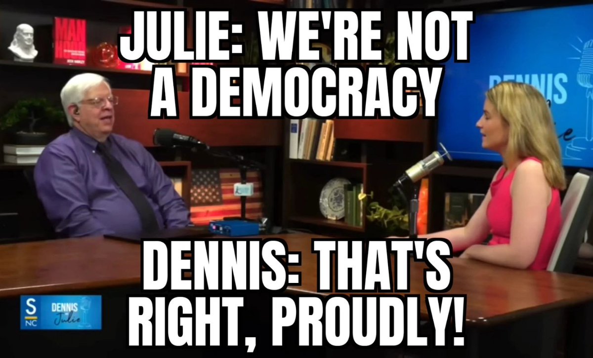 pragermemes's tweet photo. Leftists don't know the difference. We are a republic.  From 7/3/23 @DennisJuliePod @DennisPrager @JulieRHartman https://t.co/B1b8BGU2uk