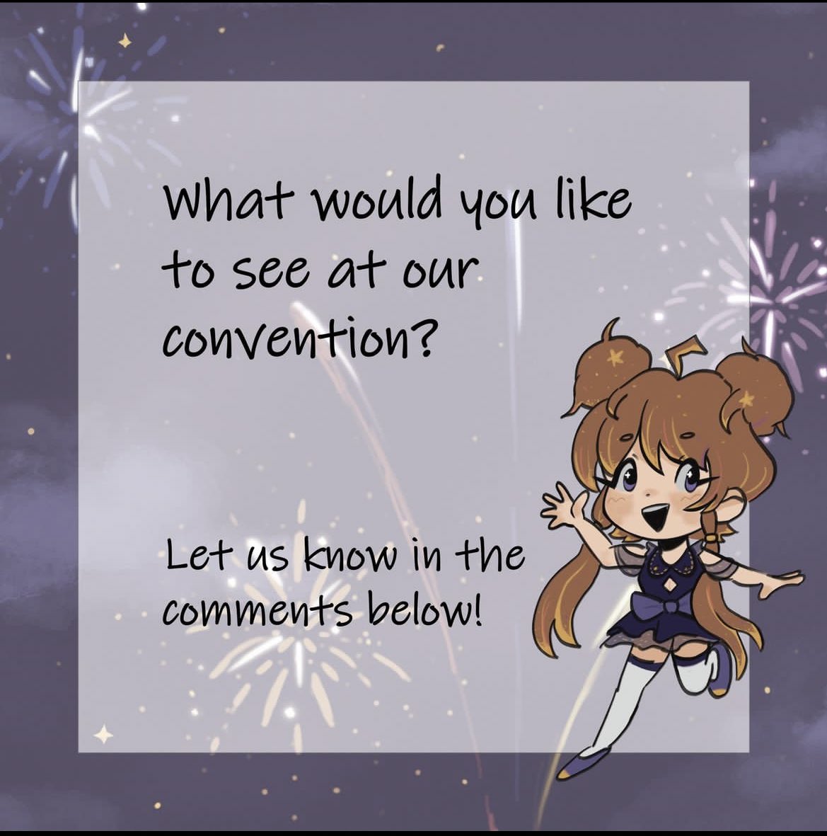 HanabiCon's tweet photo. While we wait to share more information about the convention, what would you like to see at our convention? We would love to hear from you! Let us know what events, voice actors, guests, vendors ect. , that you would like to see at our con! 💗🎆 #animecon #hanabicon https://t.co/BdFpyf16jG