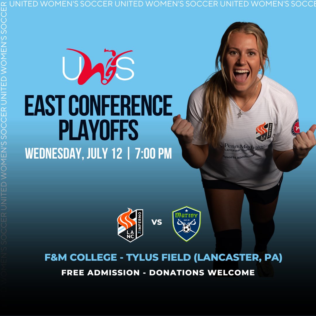 PACK THE STADIUM‼️

Come support our team as we face old rival <a href="/NEMutiny/">New England Mutiny</a> for a chance to advance to the next round of playoffs.

🗓️ Wednesday, July 12
⏰ 7 PM
🎟️ Free Admission - donations welcome