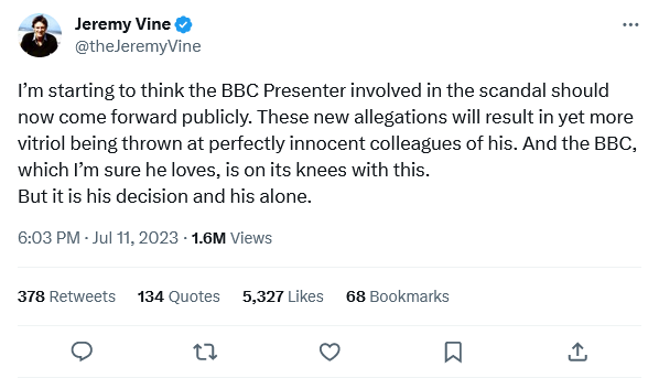 #BBCPresenterScandal #BBCPresenters #BBCnonce 
Even Woke Jeremy Vine says time up