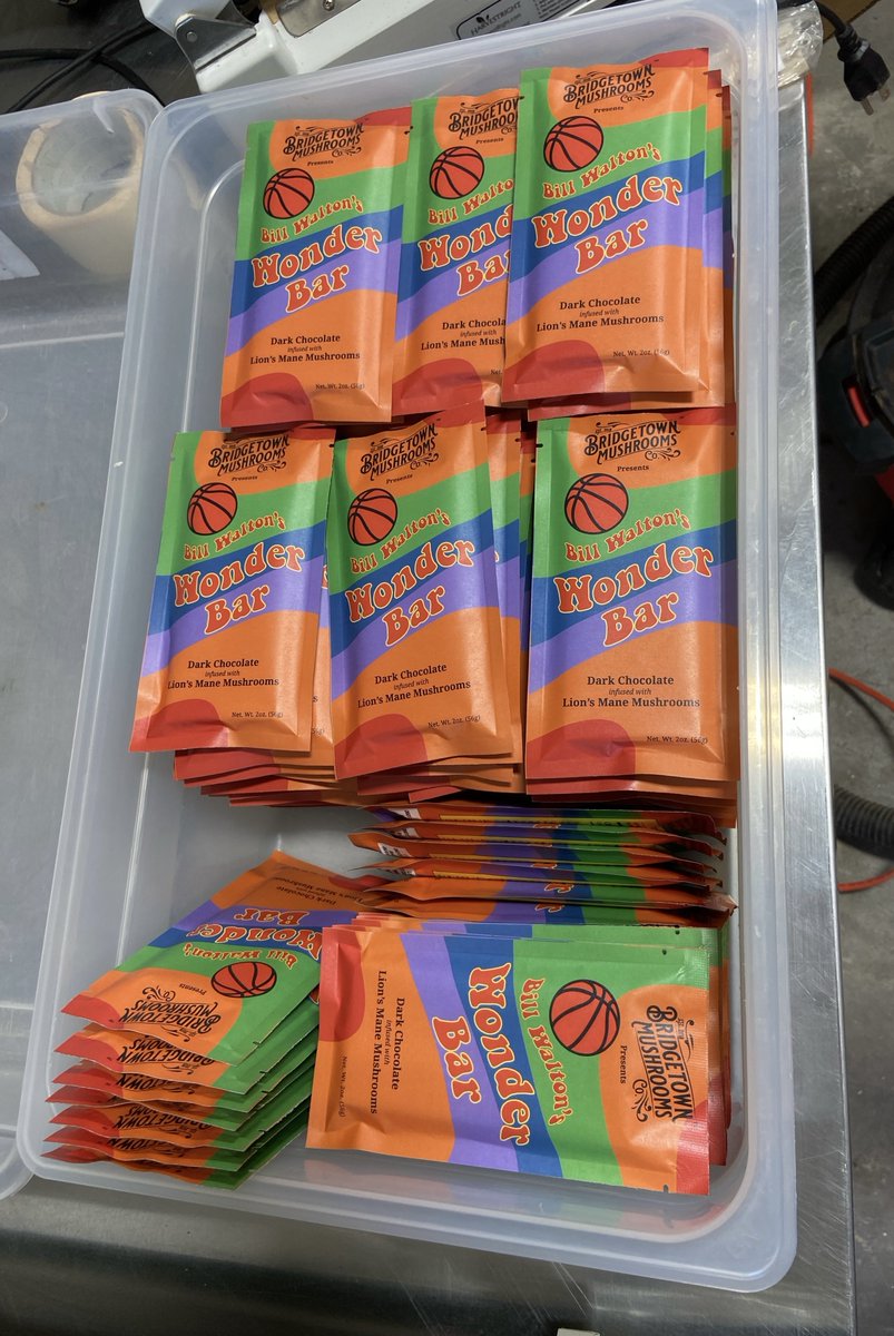 It's a very exciting day for us. We picked up the first batch of Bill Walton's Wonder Bars! Discounted, pre-order pricing is still available, so buy yours today:  bridgetown-mushrooms.com/products/wonde… And shroom on!