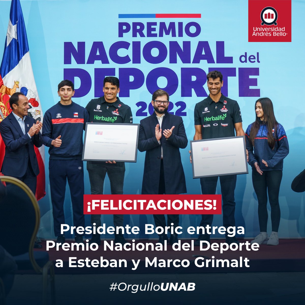 uandresbello's tweet image. #OrgulloUnab 🙌 Felicitamos a los primos Grimalt, estudiantes de la @uandresbello que hoy recibieron el Premio Nacional del Deporte 2022, distinción que fue entregada por el Presidente Gabriel Boric.

#LaUNABsomostodosyotdas #Deporte #DeporteUNAB #Chile #UnabSantiago #UnabViña…