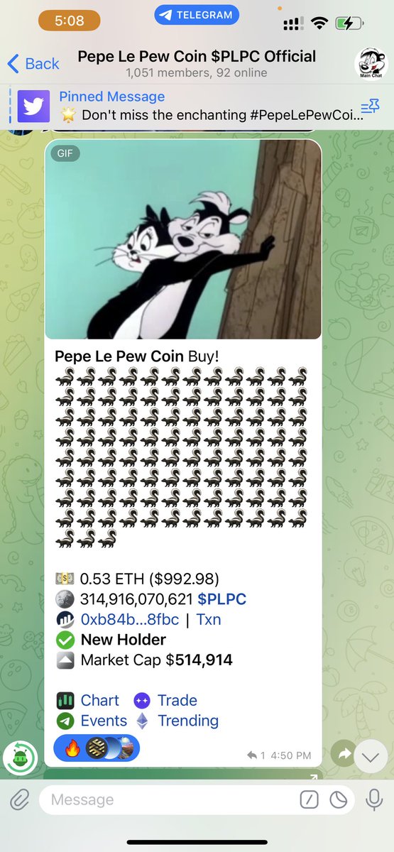 Realtor_Trent's tweet photo. 💥 BOOM GOES THE DYNAMITE💥
Whale investors are taking notice and aping in! The upward trend on the 24 hr and the 3 day chart is simply AMAZING! #PepeLePewCoin is going to be a global sensation! This #TOPSECRETMEMECOIN is going places! Will you be there? Join us @pepelepewcrypto https://t.co/DR8z4tUhkk