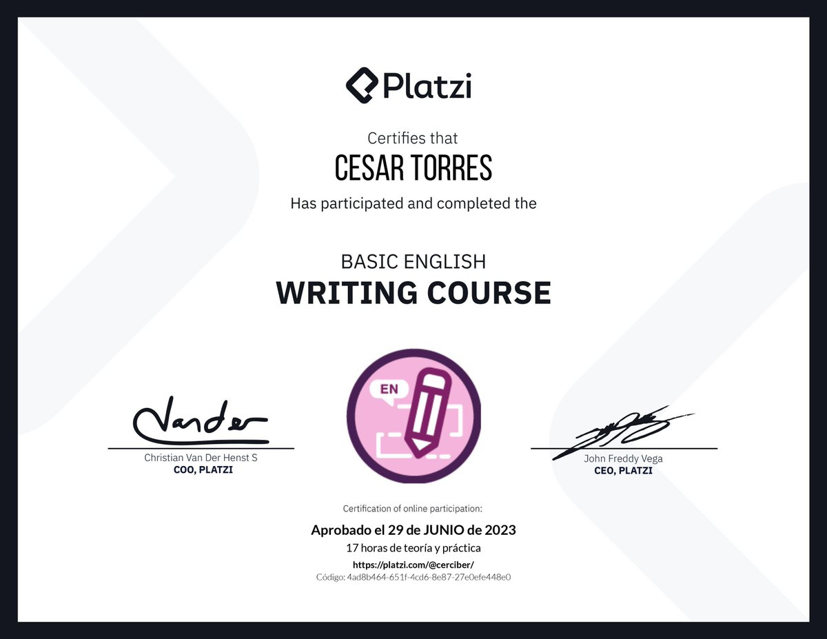 cerciber's tweet photo. 🙇🏻‍♂️ Practicing my English writing skills. @Platzi. ✨ https://t.co/JiAE4ejOXA