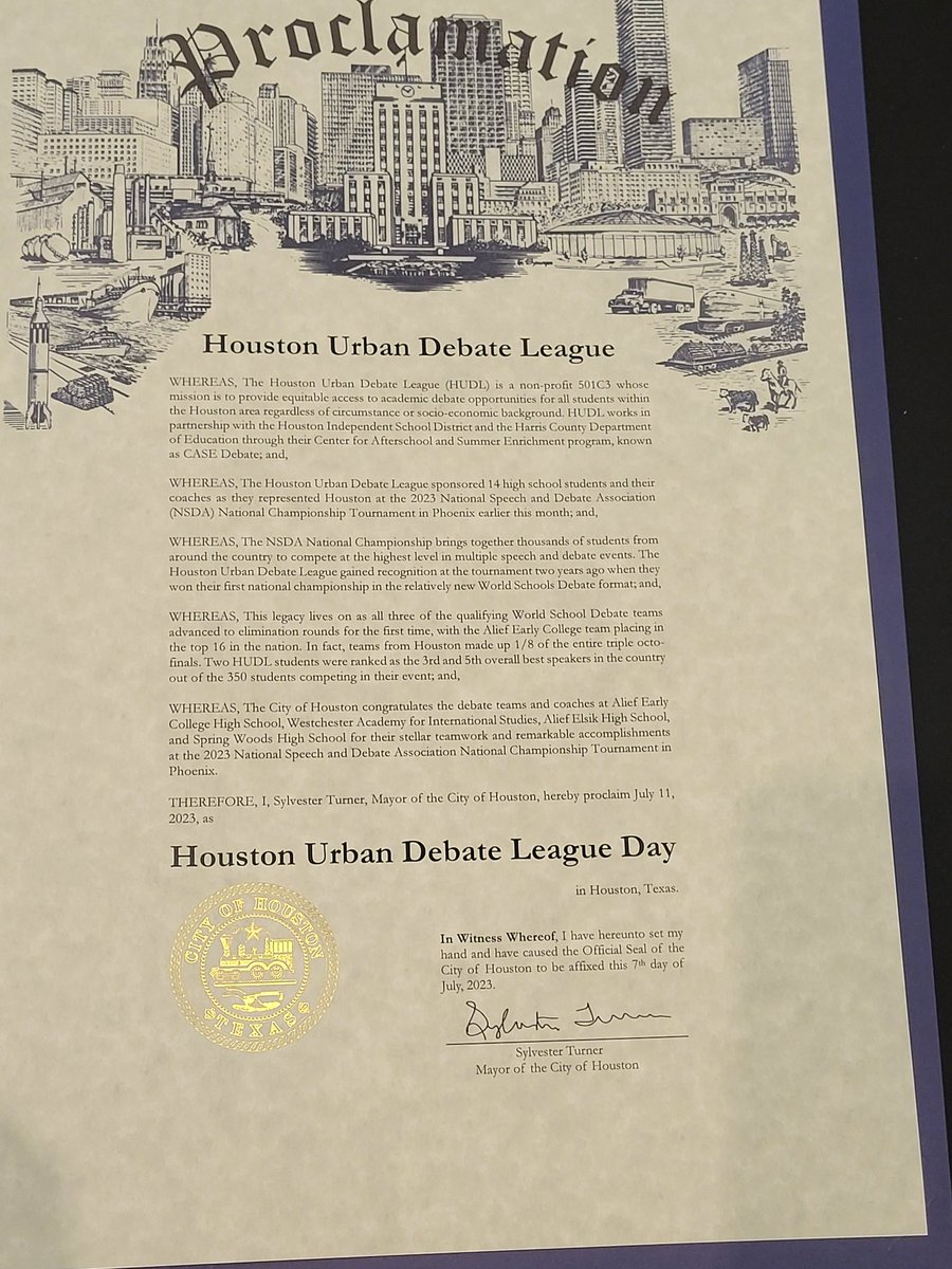 HCDE_CASE's tweet photo. What an amazing day! Our CASE Debates students were honored with a proclamation by @HoustonTX Council for their successful participation in the @NAUDL1 tournament. We're so proud of our debaters! Thanks @SylvesterTurner & @TiffanyForAlief for your support! #MakingAfterschoolCool https://t.co/RtrpeK7LeI