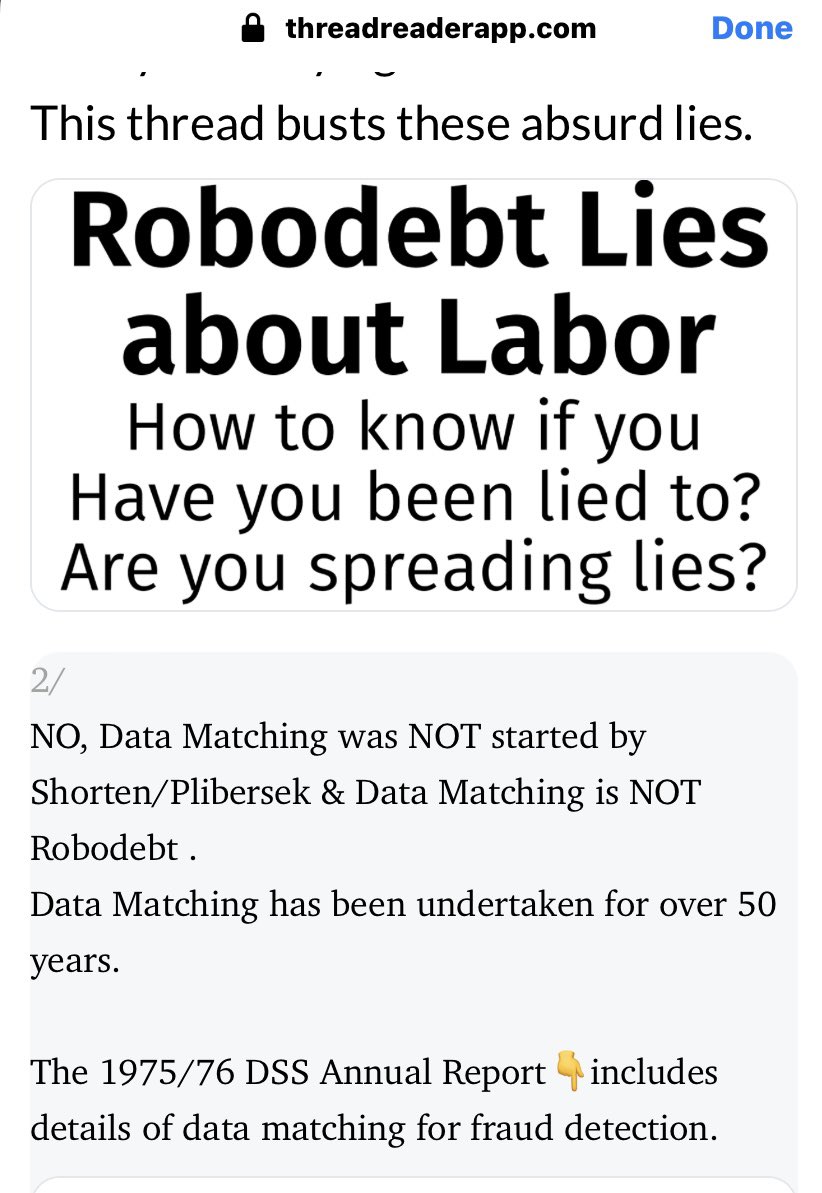 LyndaFrench19's tweet image. @AusPolMate did a very detailed explanation of #Robodebt Lies here and also #DataMatching which is two different things threadreaderapp.com/thread/1677581…
