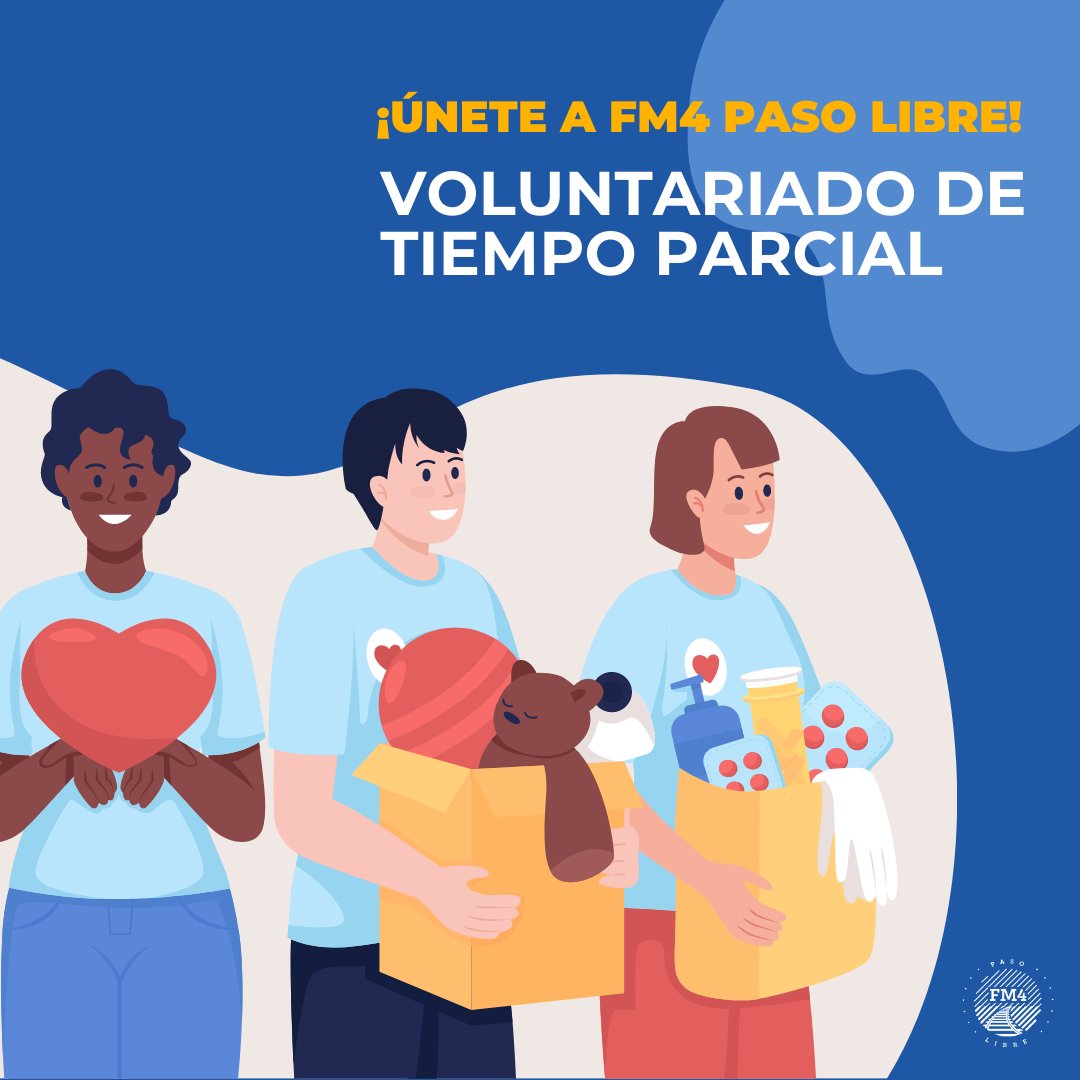 ¡Sé parte de #FM4PasoLibre!
Requisitos para unirte: 
-Llenar el formulario con la información y documentos correspondientes. 
tinyurl.com/5ea3d3b8
-Aprobar la entrevista que se agendara por mail.
-Cumplir con el periodo de capacitación.
-Firmar Reglamentos y Código de Ética.