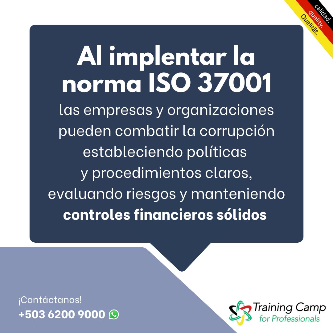 TCamp4P's tweet photo. ¿Has escuchado sobre la norma 37001? Contáctanos para saber más y capacitarte en esta norma para aplicarla, proteger a tu organización y destacar en el mercado internacional. 

#TC4P #Antisoborno #IntegridadEmpresarial
#ISO37001 https://t.co/ONehvPfMKS