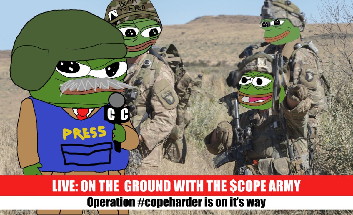 copecoineth's tweet photo. The $COPE army is preparing to go to war.
Join https://t.co/yXgavNPh29
#cope #copearmy #copeharder $pepe https://t.co/ElHiVkt0xZ
