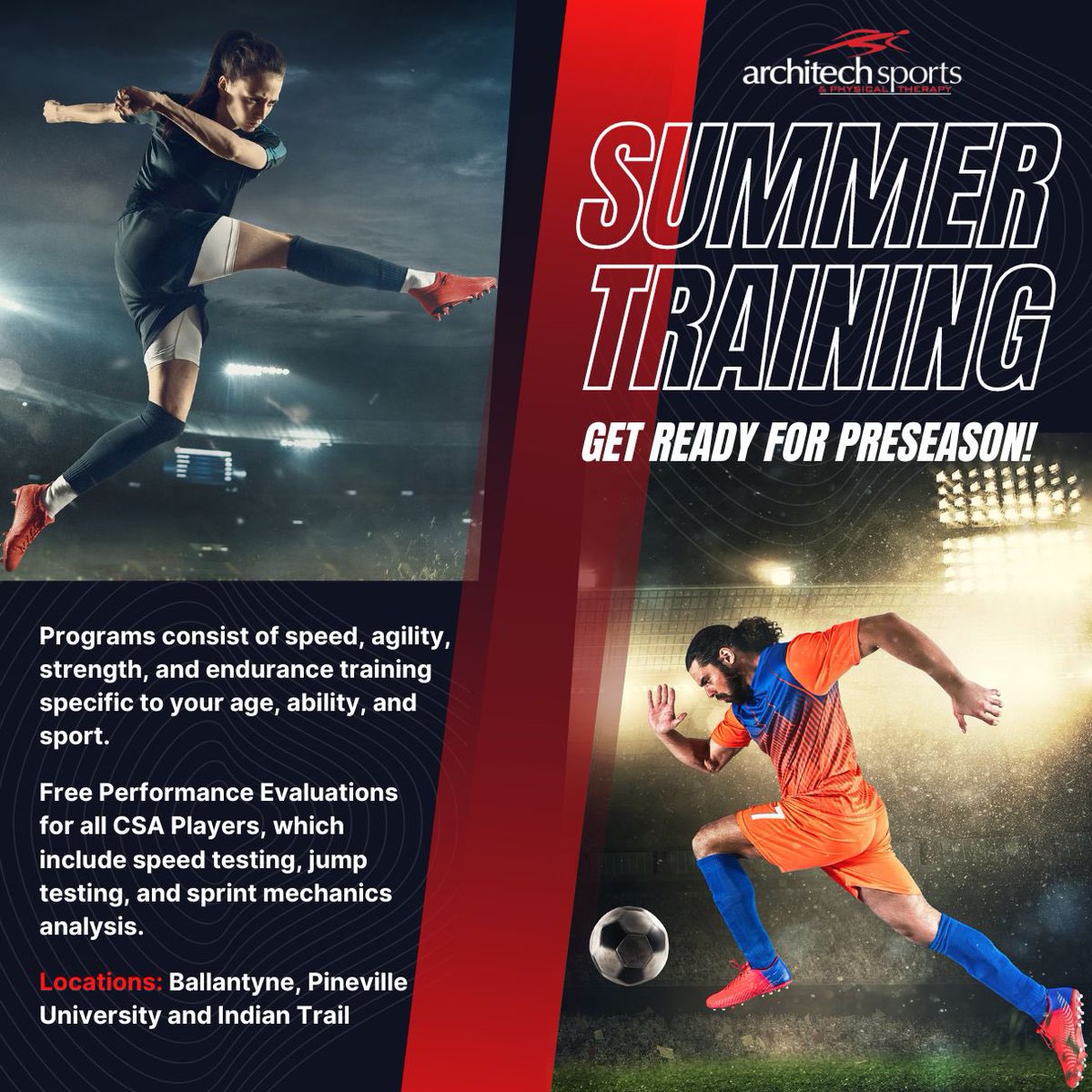 Charlotte Soccer Academy (@csa_soccer) on Twitter photo The fall season is just weeks away! Are you ready for your best season yet? Check out our partner <a href="/ArchitechSports/">Architech Sports</a> for your sports performance & physical therapy needs. Free performance evaluations are offered to all CSA Players, schedule yours today!
🔗architechsports.com/sports-perform… The fall season is just weeks away! Are you ready for your best season yet? Check out our partner <a href="/ArchitechSports/">Architech Sports</a> for your sports performance & physical therapy needs. Free performance evaluations are offered to all CSA Players, schedule yours today!
🔗architechsports.com/sports-perform…