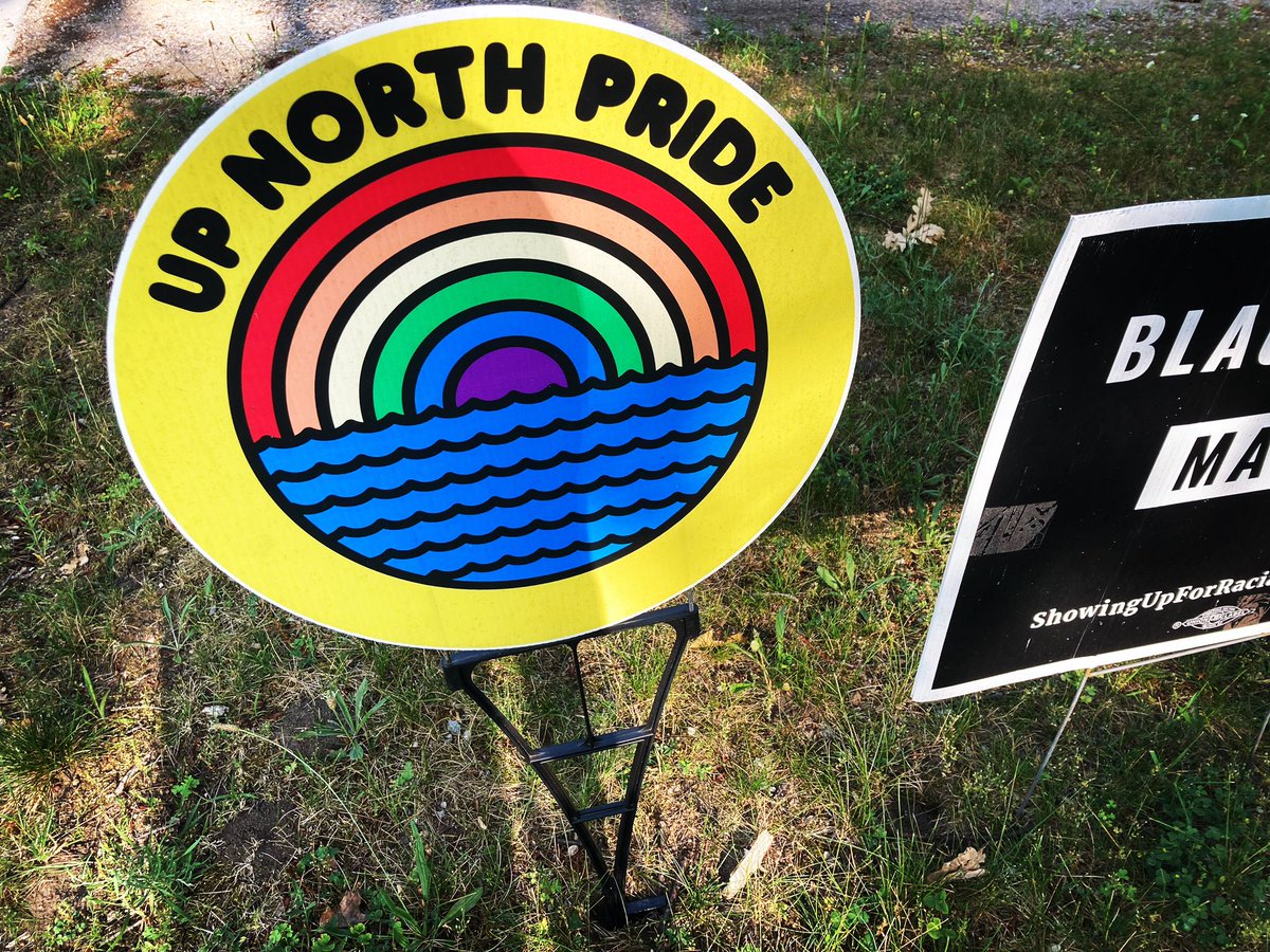 For no particular reason… seems like a great day to post a pic of the awesome @upnorthpride sign in my front yard in #traversecitymichigan To my LGBTQ+ neighbors & community, we love you, you belong here & we are here for you. Hate won’t win. 🌈 #noHateinMIstate #lovewins