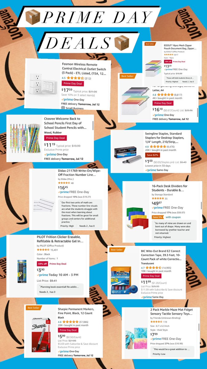 teafromateacher's tweet photo. Happy #PrimeDay #TEACHers! Let’s try to #clearthelist of some needed items! What are you hoping to have sprinkled off your list? 

So many of my #AmazonWishList items are on sale! 
⬇️Drop yours and RT others in the thread. Send a sprinkle if you can❤️

➡️https://t.co/S5UL3M26kV https://t.co/hSjyV60sAv